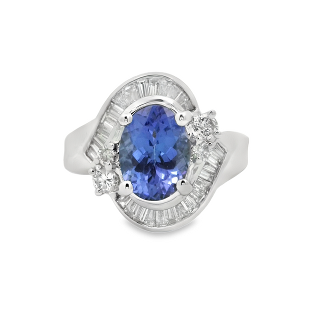 White Gold Tanzanite and Diamond Halo Fashion Ring