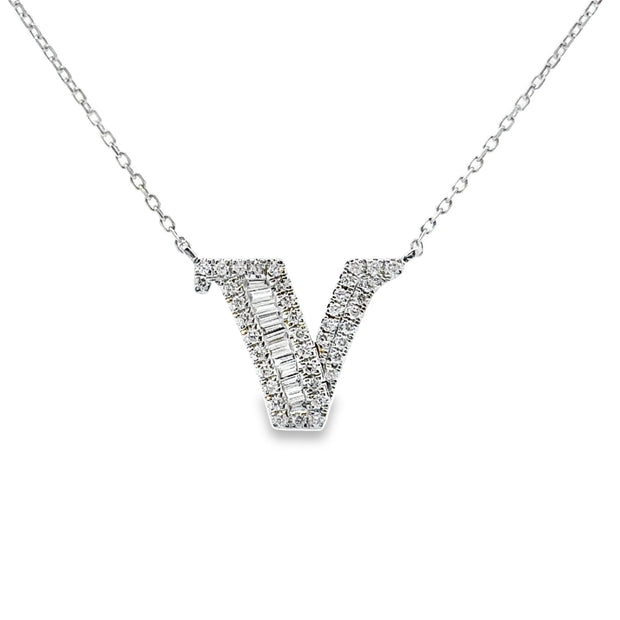 White Gold Diamond Initial Necklace