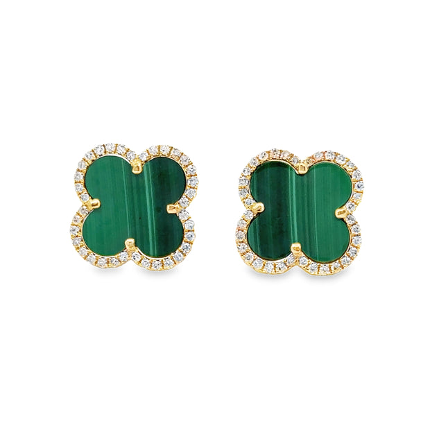 Yellow Gold Malachite and Diamond Stud Earrings