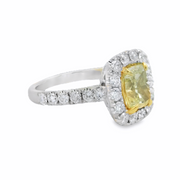 White Gold Fancy Yellow Diamond Cushion Halo Ring