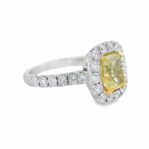 White Gold Fancy Yellow Diamond Cushion Halo Ring