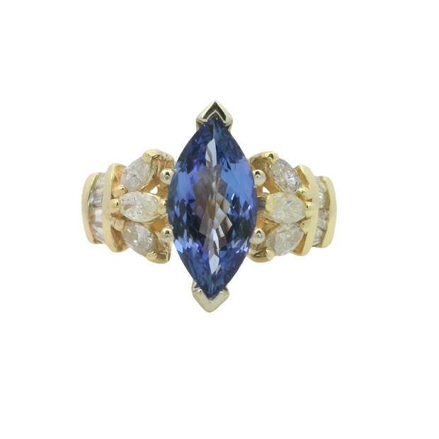 Yellow Gold Tanzanite and Diamond Ring