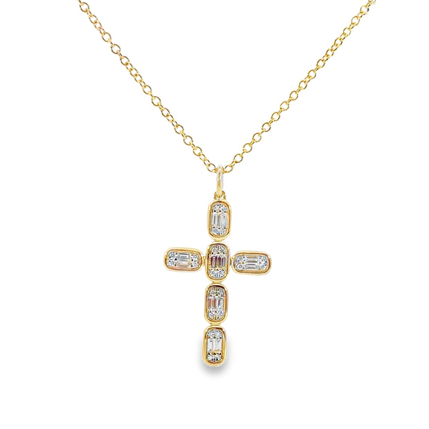 Shy Creation Yellow Gold Diamond Cross Pendant