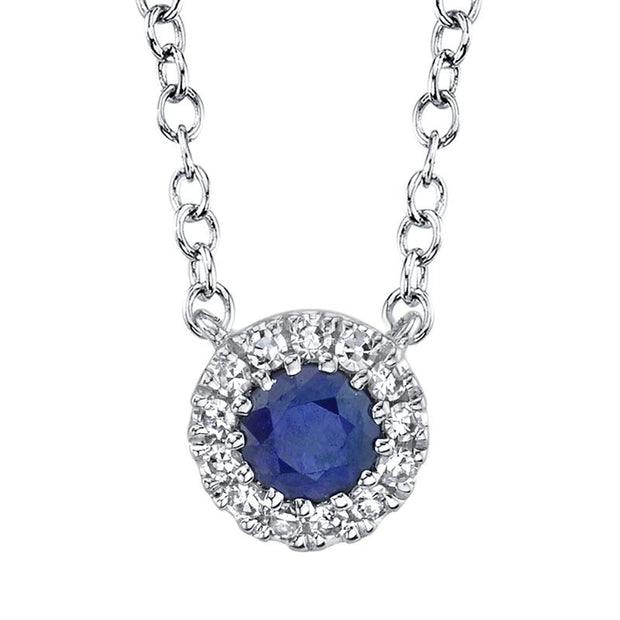 Shy Creation White Gold Sapphire and Diamond Halo Necklace