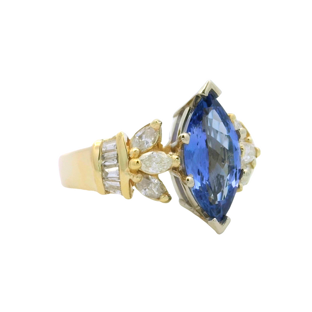 Yellow Gold Tanzanite and Diamond Ring