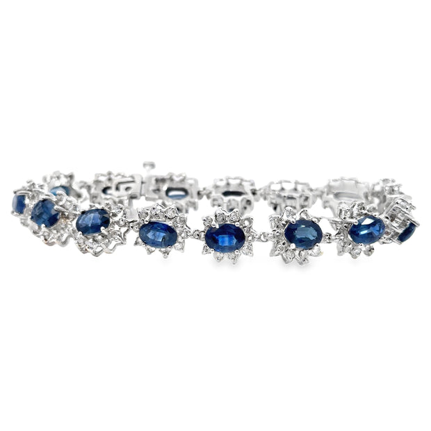 White Gold Sapphire and Diamond Halo Fashion Bracelet