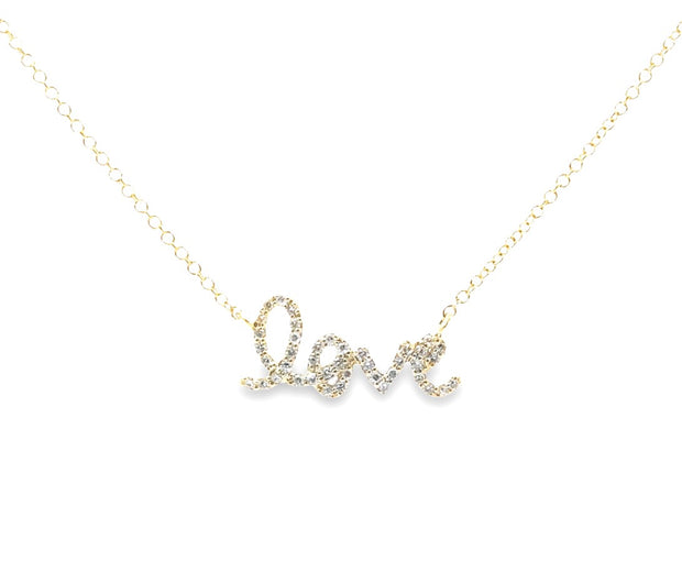 Yellow Gold Diamond "Love" Necklace