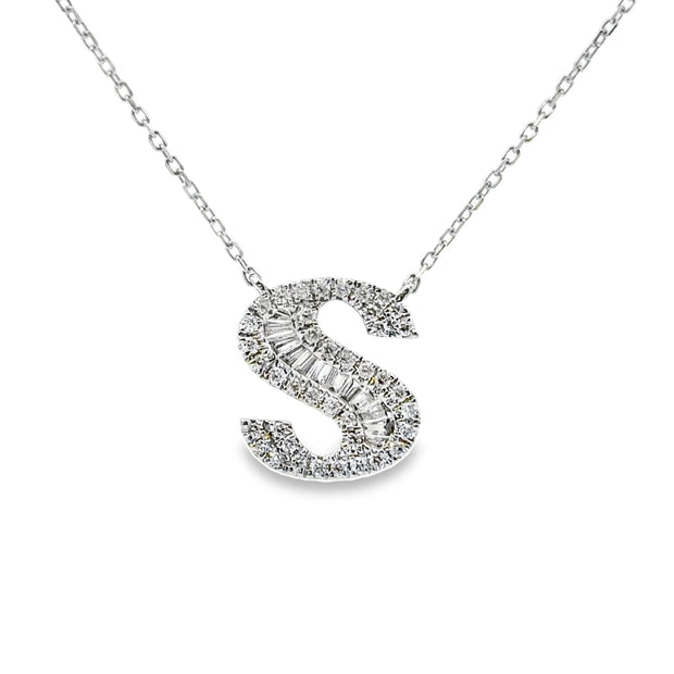 White Gold Diamond Initial Necklace