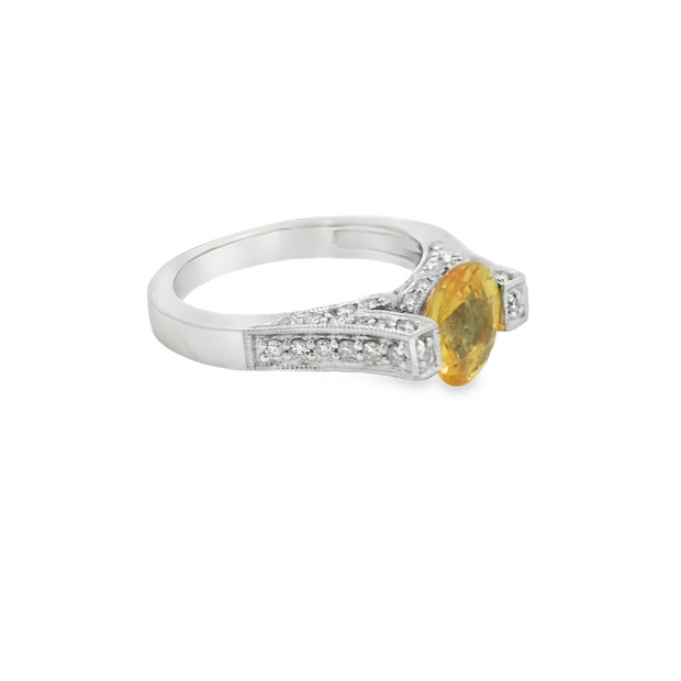 White Gold Yellow Sapphire and Diamond Ring