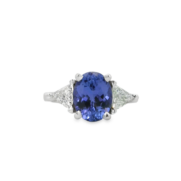 White Gold Tanzanite and Diamond Three Stone Fashion Ring