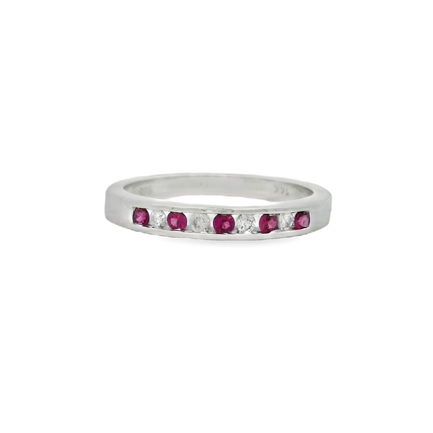 White Gold Pink Sapphire and Diamond Wedding Band