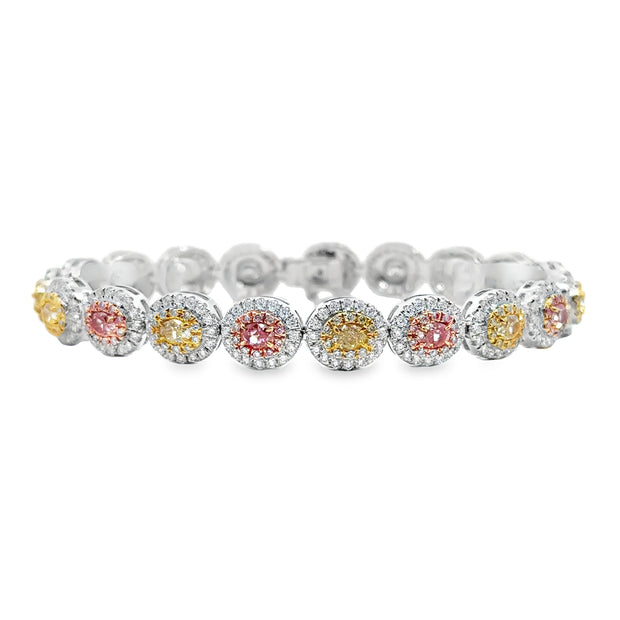 White Gold Fancy Pink and Yellow Diamond Fashion Bracelet