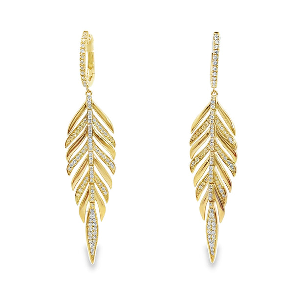 Yellow Gold Diamond Leaf Earrings