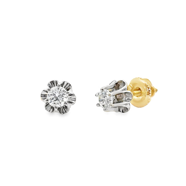 0.50 Cttw. Yellow and White Gold Diamond Solitaire Earrings