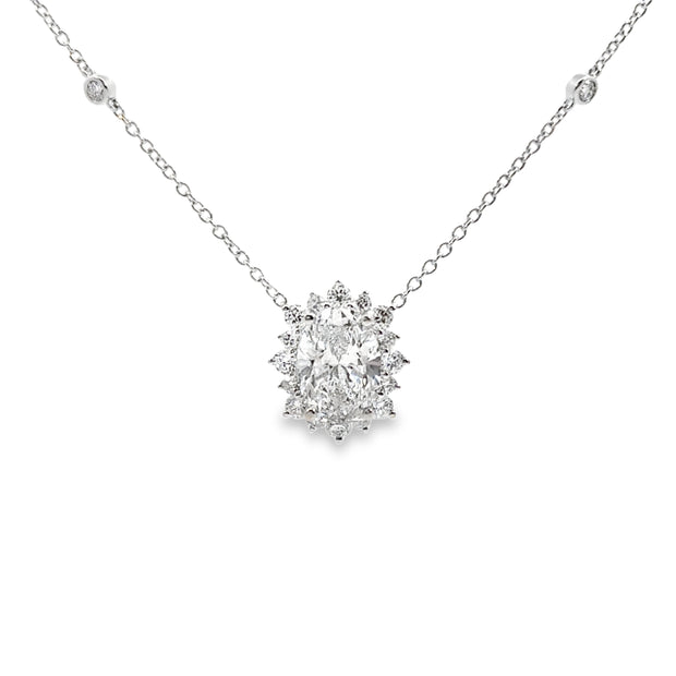 White Gold Lab Grown Diamond Halo Necklace