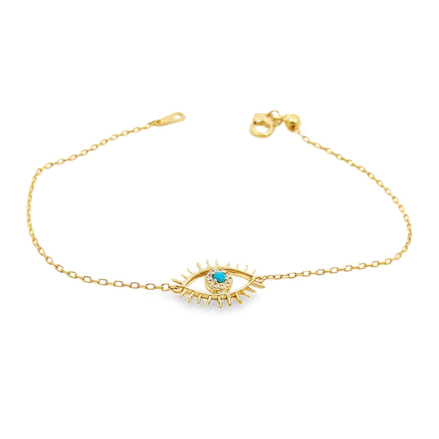 Yellow Gold Turquoise and Diamond Evil Eye Bracelet