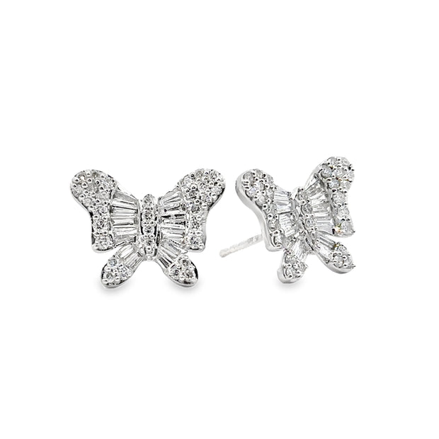 White Gold Diamond Butterfly Stud Earrings