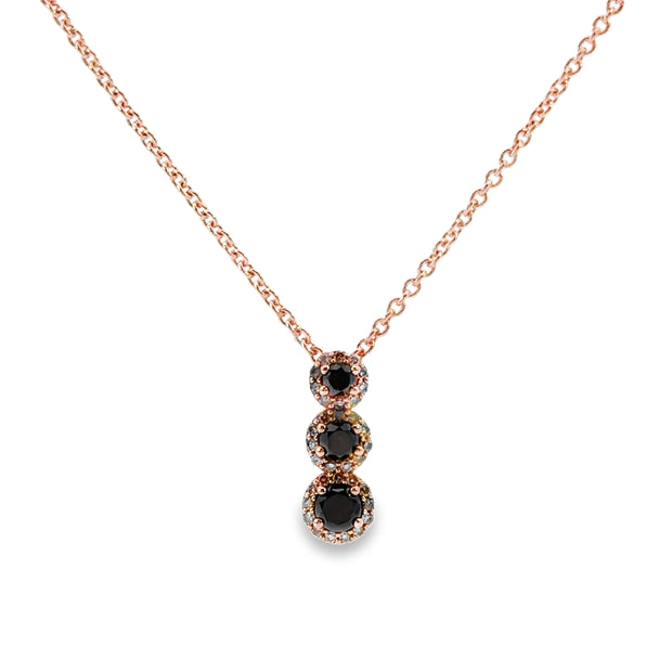 Rose Gold Black Diamond Three Stone Halo Pendant