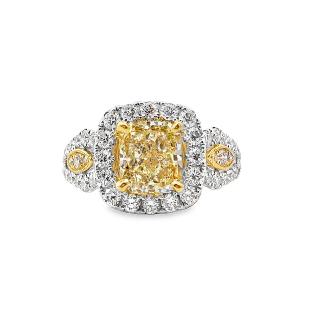 White Gold Fancy Yellow Diamond Halo Ring