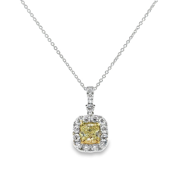 White Gold Fancy Yellow Diamond Halo Pendant