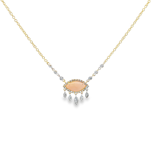 Meira T Yellow Gold Diamond Halo and Opal Fashion Necklace