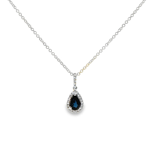 White Gold Sapphire and Diamond Halo Pendant