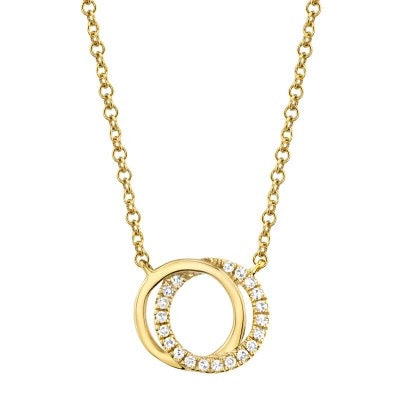 Shy Creation Yellow Gold Diamond Double Circle Necklace