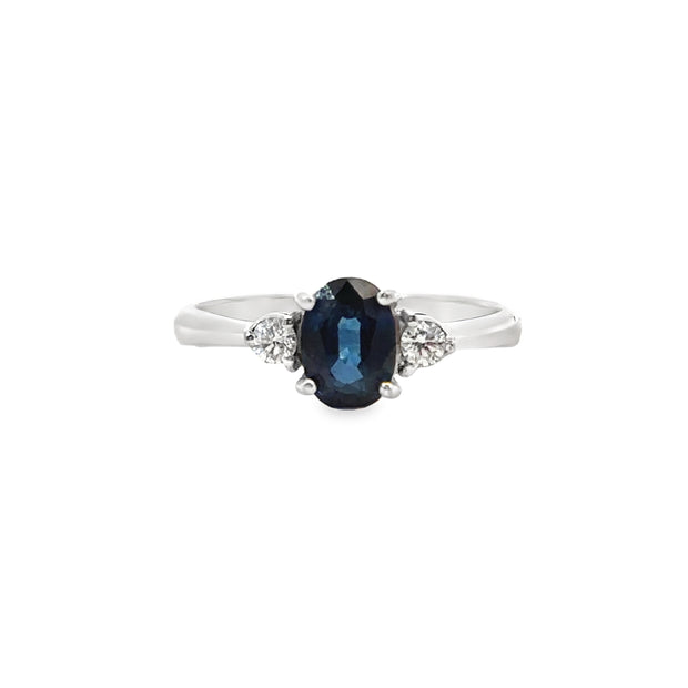 White Gold Sapphire and Diamond Three Stone Ring