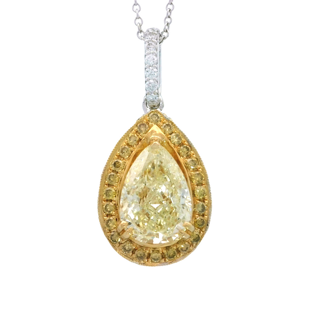 White/Yellow Gold Fancy Yellow Diamond Halo Pendant