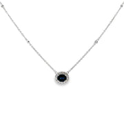 White Gold Sapphire and Diamond Halo Fashion Necklace