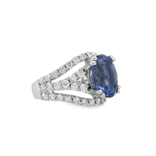 White Gold Tanzanite and Diamond Fashion Ring