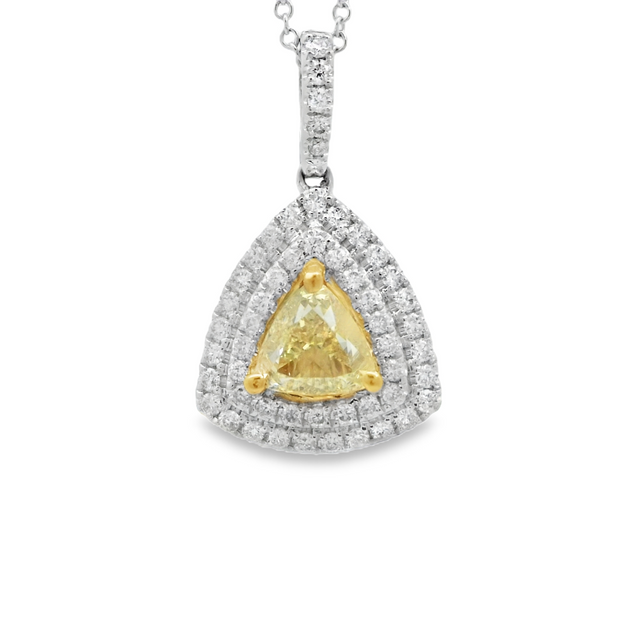 White/Yellow Gold Fancy Yellow Diamond Halo Pendant