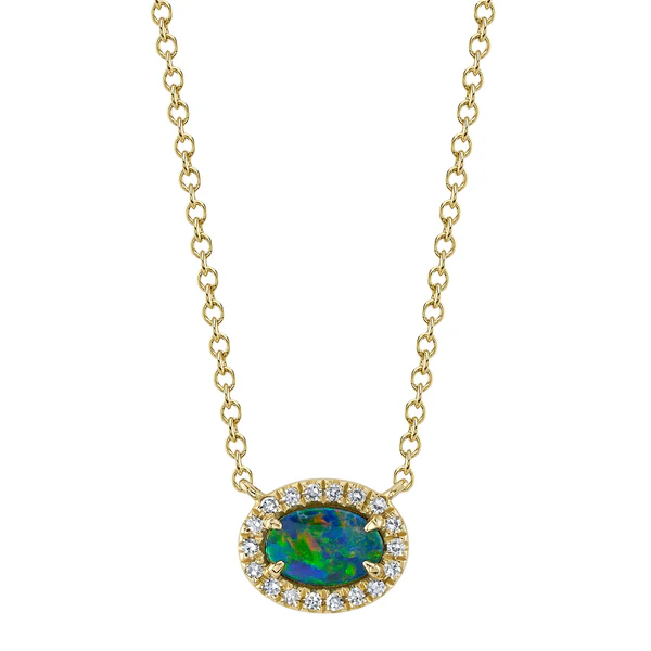 Shy Creation Opal and Diamond Halo Necklace