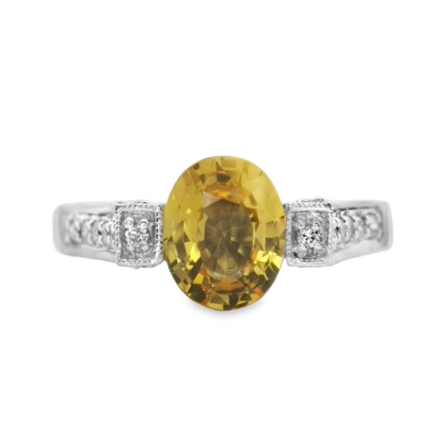 White Gold Yellow Sapphire and Diamond Ring