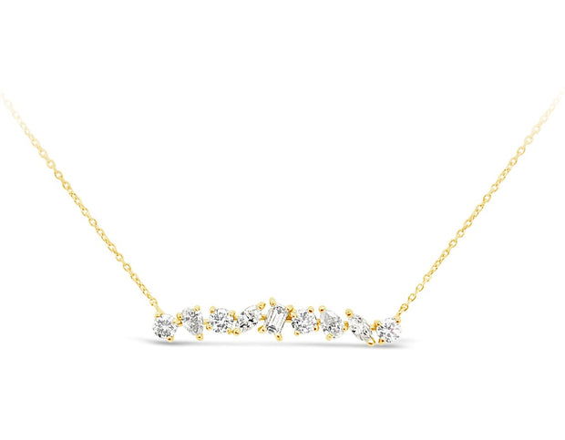 Yellow Gold Multi Shape Diamond Bar Necklace