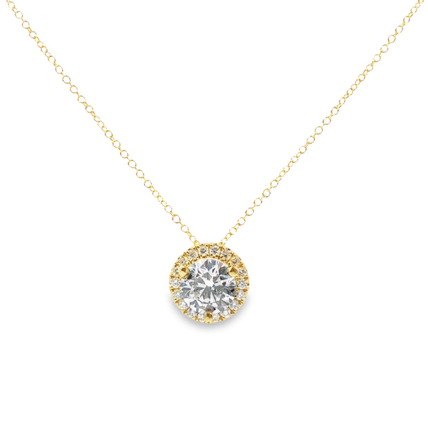 Lab Grown Yellow Gold Diamond Halo Pendant