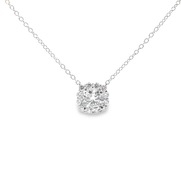 Lab Grown White Gold Diamond Halo Necklace