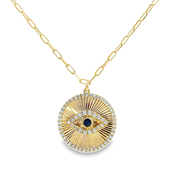 Yellow Gold Sapphire and Diamond Evil Eye Necklace