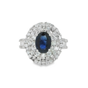 White Gold Sapphire and Diamond Triple Halo Ring