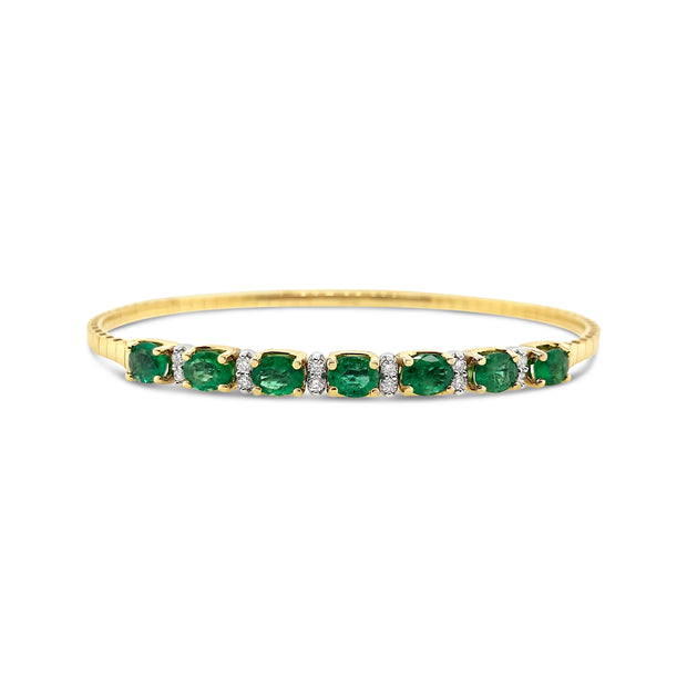 Yellow Gold Emerald and Diamond Bangle Bracelet