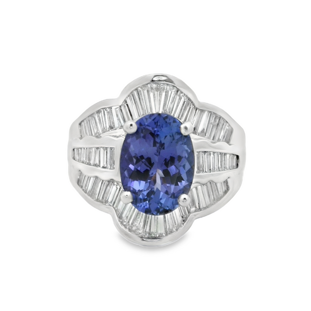 Platinum Tanzanite and Diamond Baguette Ring