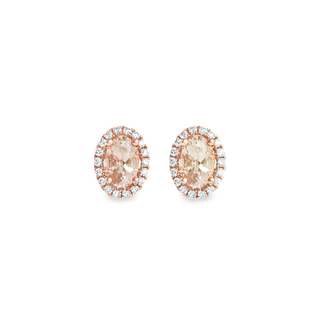 Rose Gold Morganite and Diamond Halo Stud Earrings