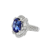 White Gold Tanzanite and Pave Diamond Double Halo Ring