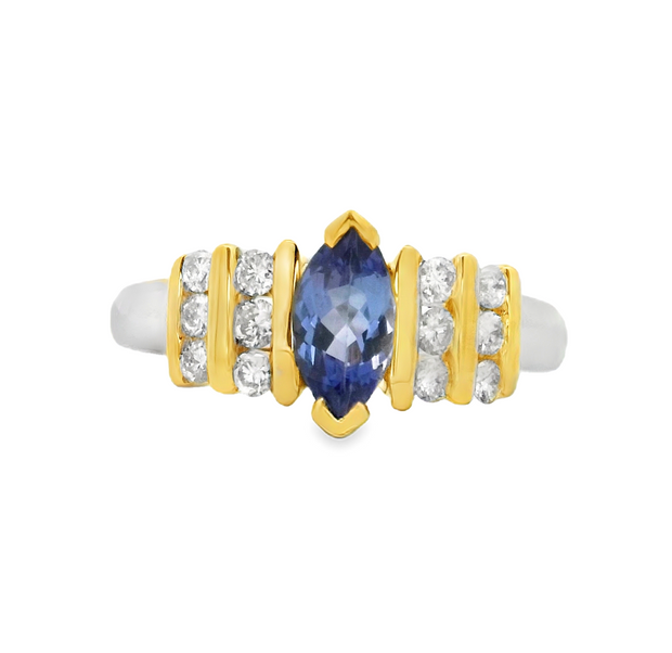 White and Yelow Gold Tanzanite and Diamond Fashion Ring