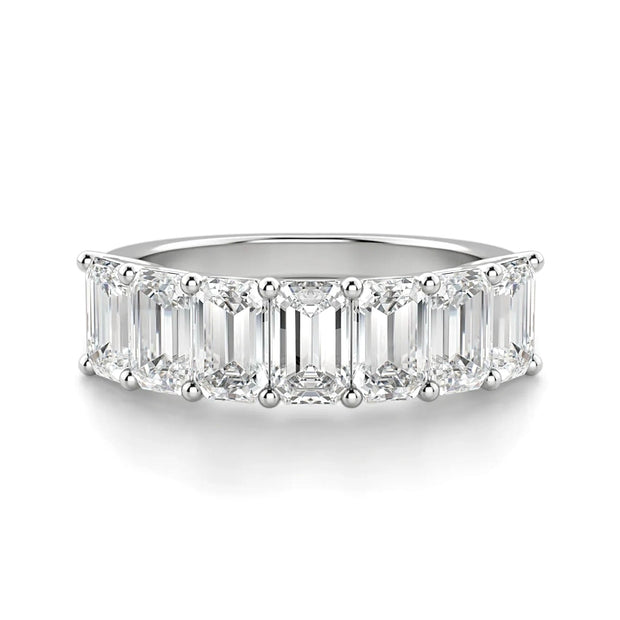 Lab Grown White Gold Seven Stone Emerald Cut Diamond Band