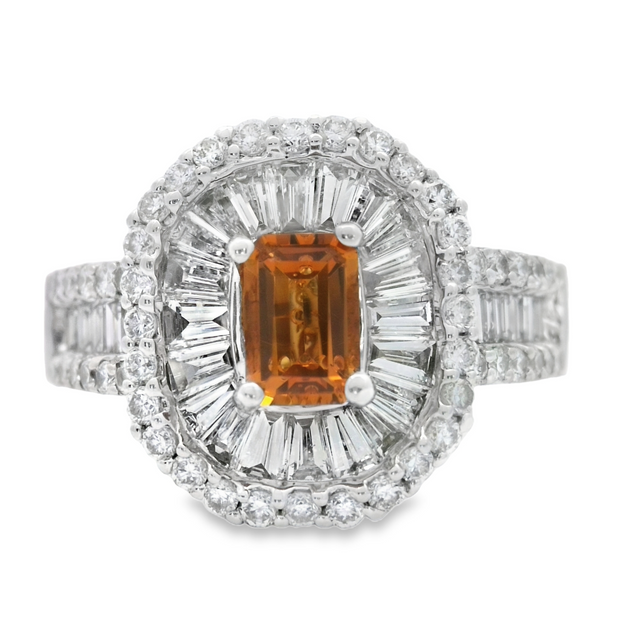 White Gold Double Halo Citrine and Diamond Ring