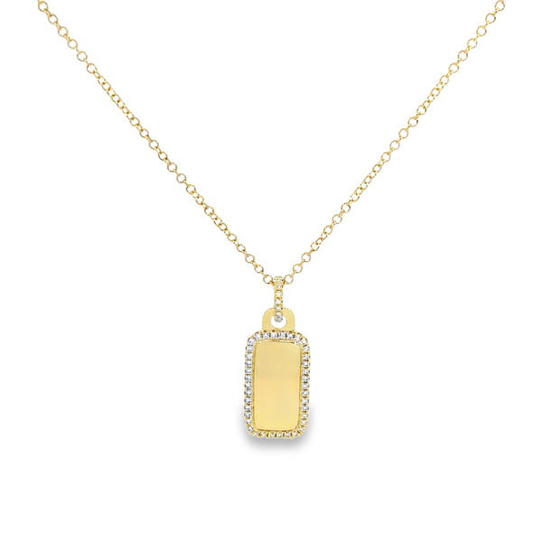 Yellow Gold Diamond Dog Tag Necklace