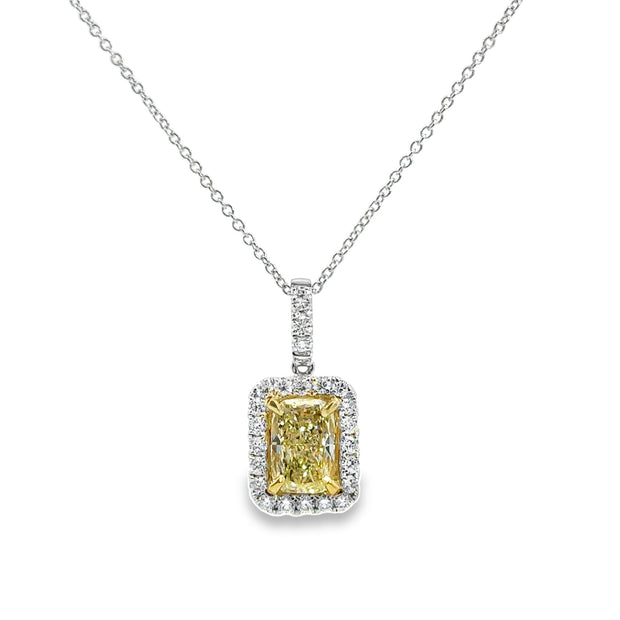 White Gold Fancy Yellow Diamond Halo Pendant