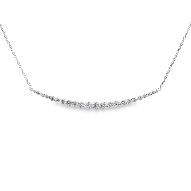 White Gold Curved Graduated Diamond Bar Necklace