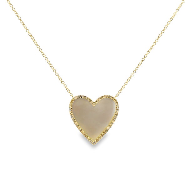 Yellow Gold Mother of Pearl and Diamond Heart Necklace